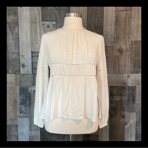NWT! Lumiere cream linen peasant top large open knit weave boho neutral angelic - Picture 1 of 15